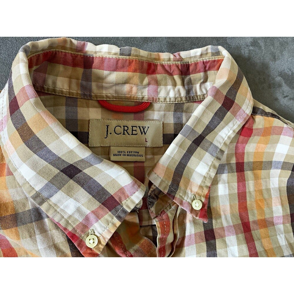 J.CREW L Men’s Plaid Button-Down LS Button Up Shirt Cotton Pocket Candy Corn